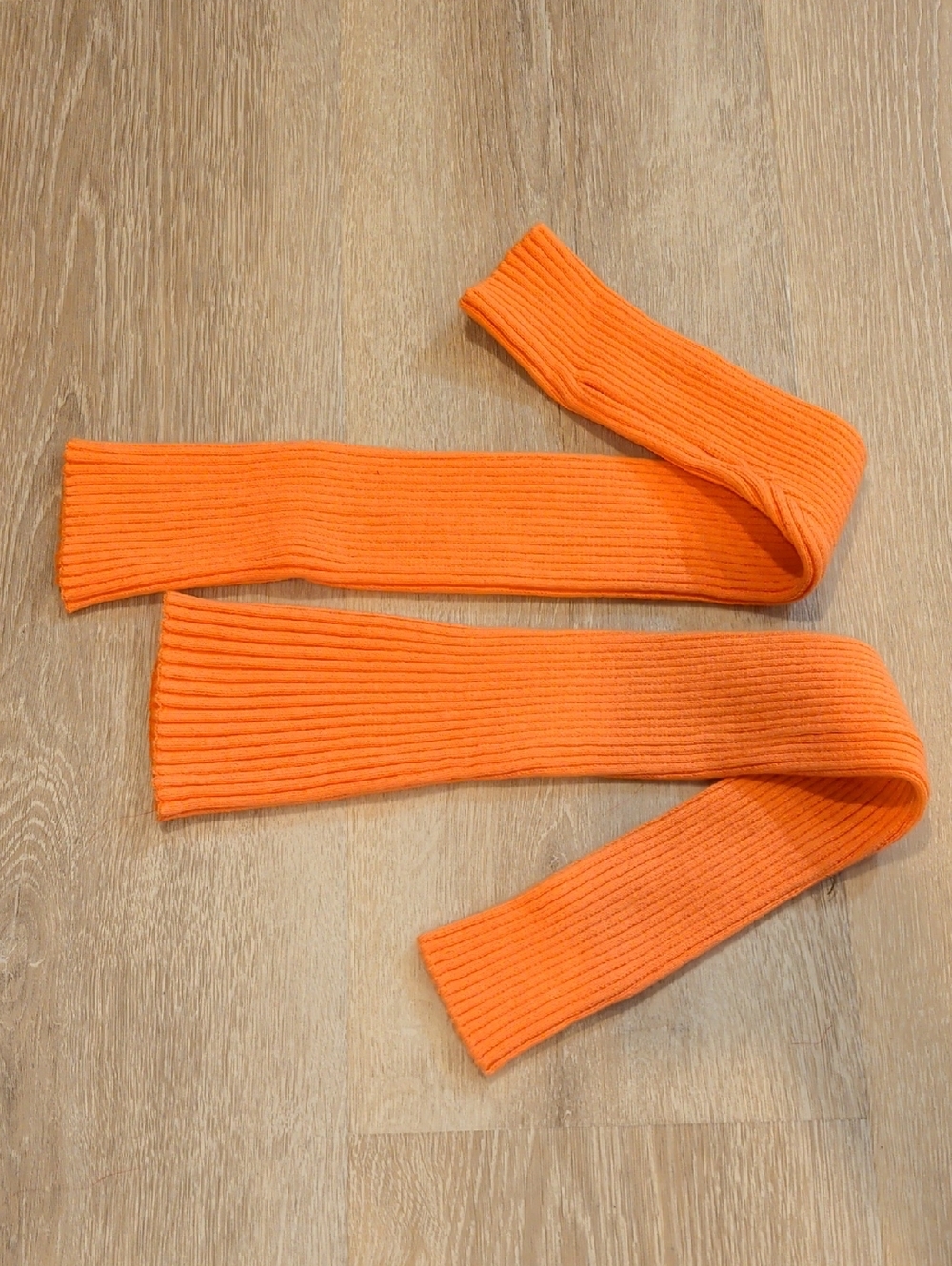 Bright Orange Ribbed Knit Legwarmers with heel-hole